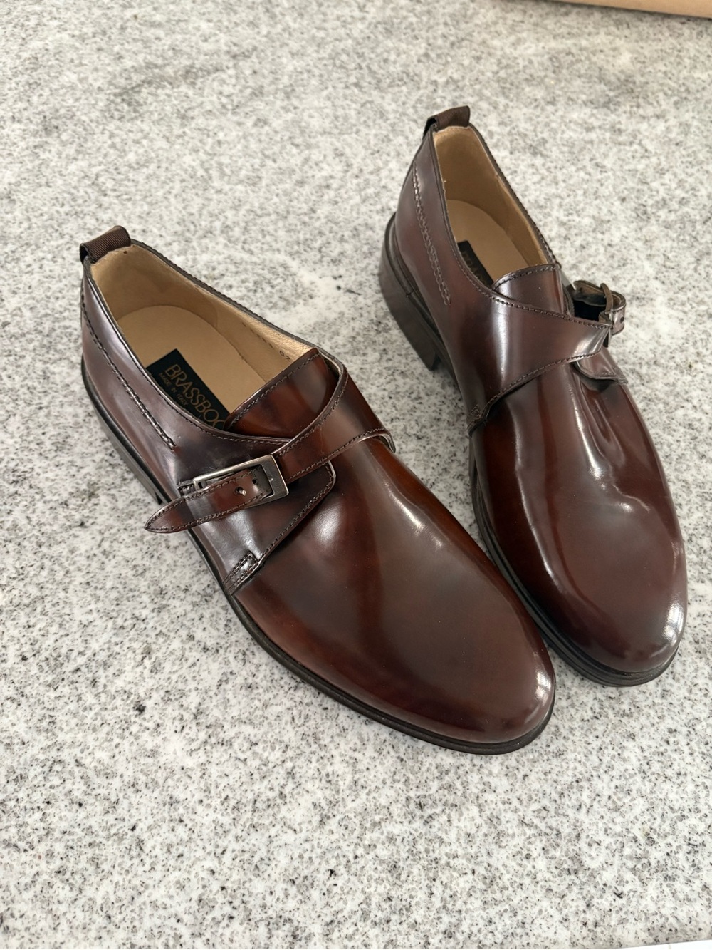 Brass boot Italy men’s monk strap dress shoe burnished brown leather men’s 10